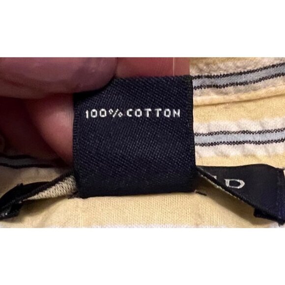 Land's End men's yellow short sleeve button front shirt size M , blue stripes, - Picture 7 of 7